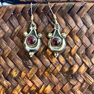 Vintage Genuine Garnet Earrings Handmade stamped 925